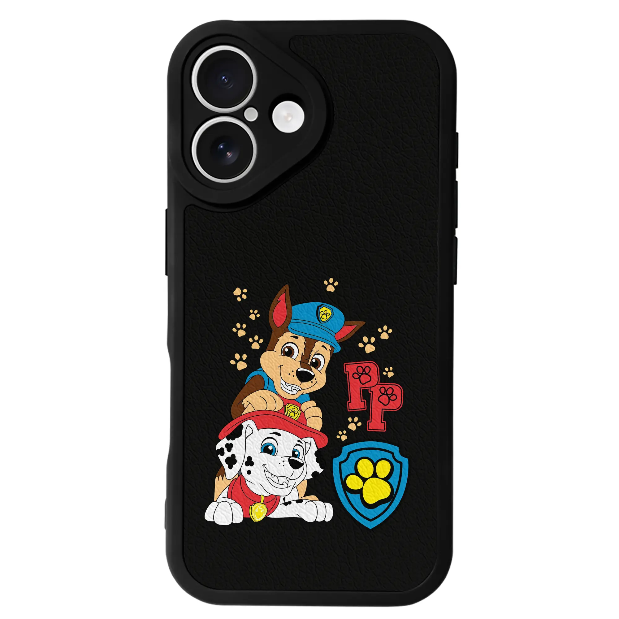 パウ・パトロール グッズ チェイス - IPhone 16シリーズ対応 ・ シリコンスマホケース ・ レザー調 ・ 高精度フィット ・ 耐衝撃 ・ ワイヤレス充電対応 ・ 精密カット